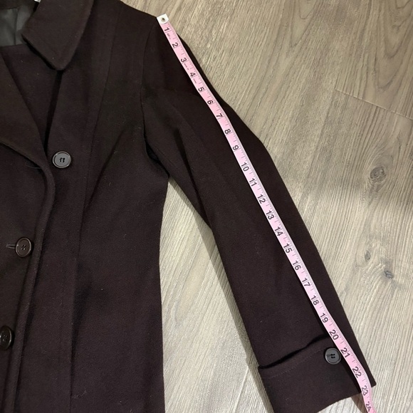 Vtg Perry Ellis Portfolio Pea Coat Brown 100% Merino Wool Size 4P Made USA - Picture 9 of 12